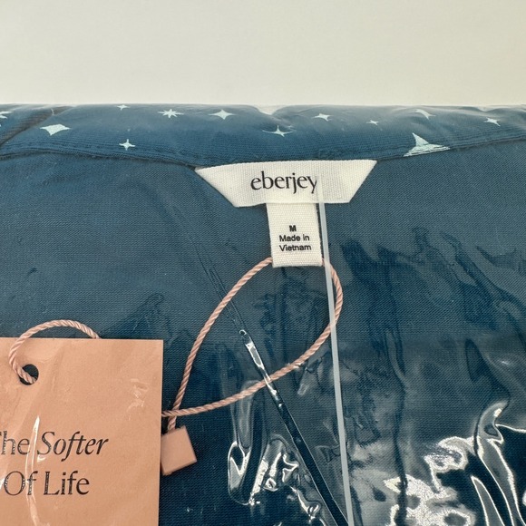 Eberjey Gisele Printed Modal Long PJ Set Festive Lights Sapphire/Ivory Size M - Picture 5 of 6